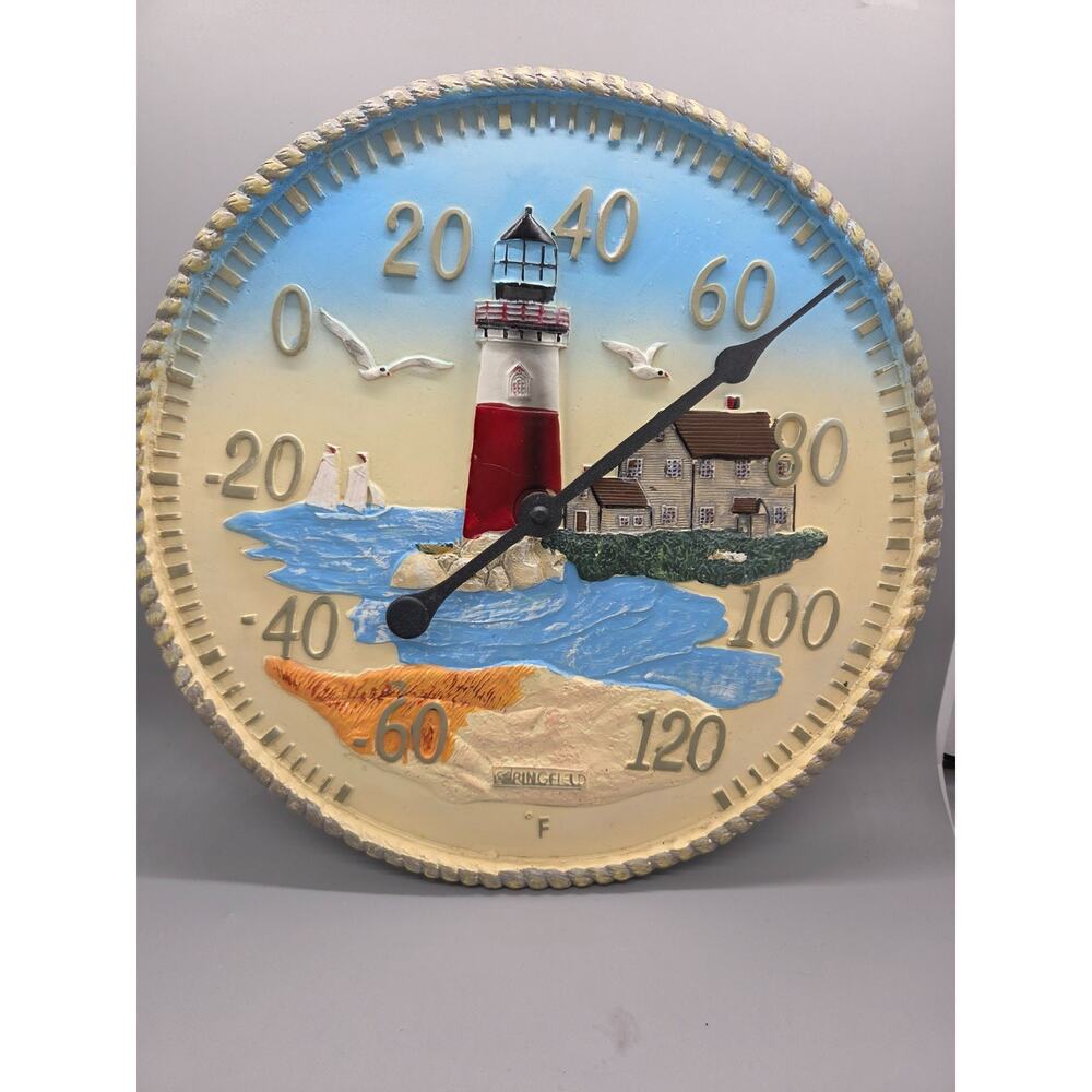 Vintage Lighthouse Decor Ceramic Wall Hanging Thermometer Temperature Gauge